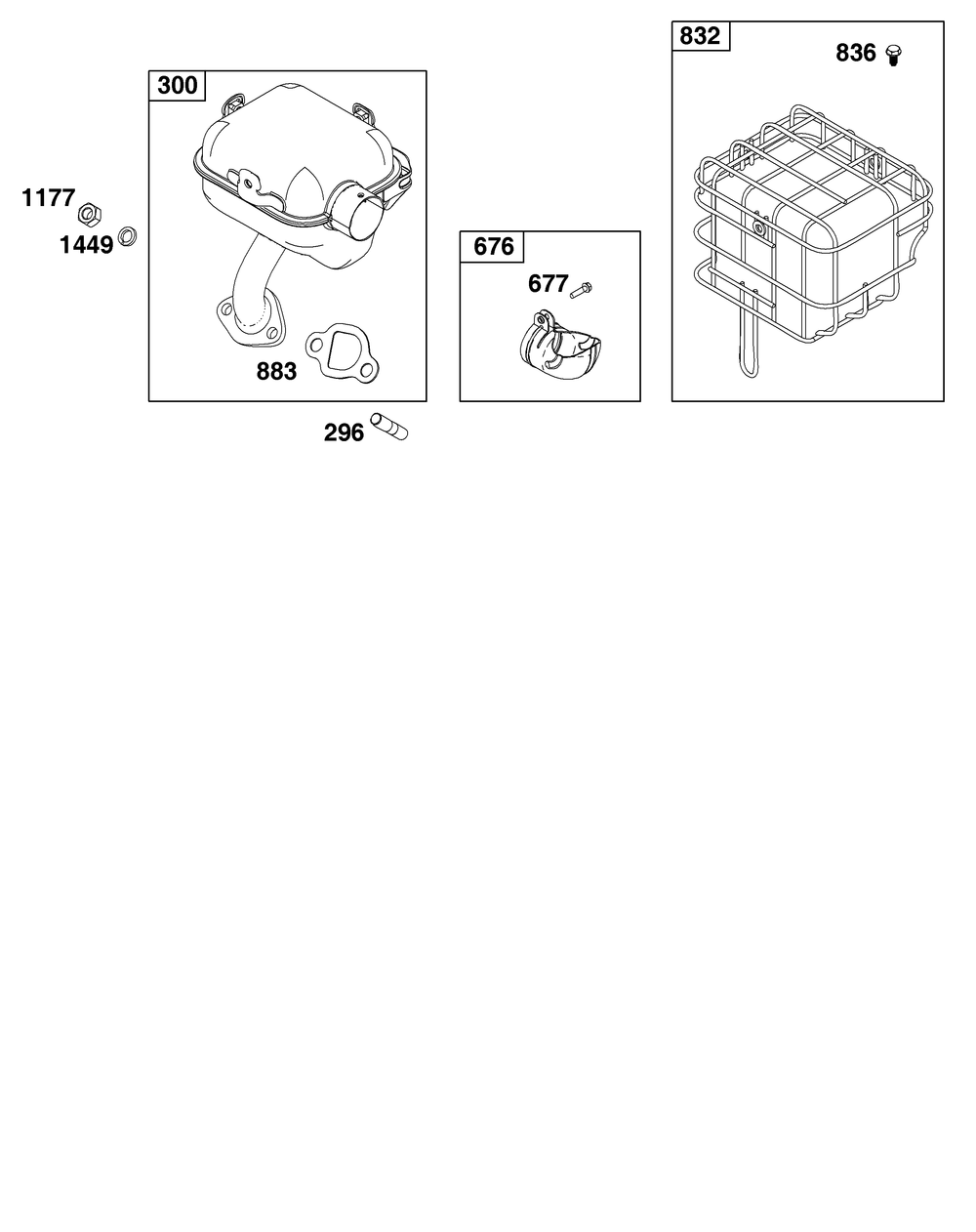 Exhaust Group Diagram and Parts List for 130G32-0258-H1 100000 - 19Z999 Briggs and Stratton Engine
